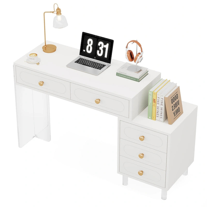 Bureau blanc à 5 tiroirs avec pieds en acrylique, simple