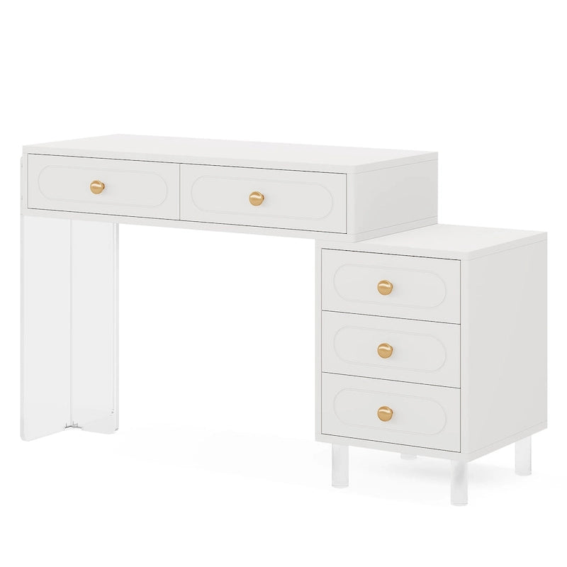 Bureau blanc à 5 tiroirs avec pieds en acrylique, simple