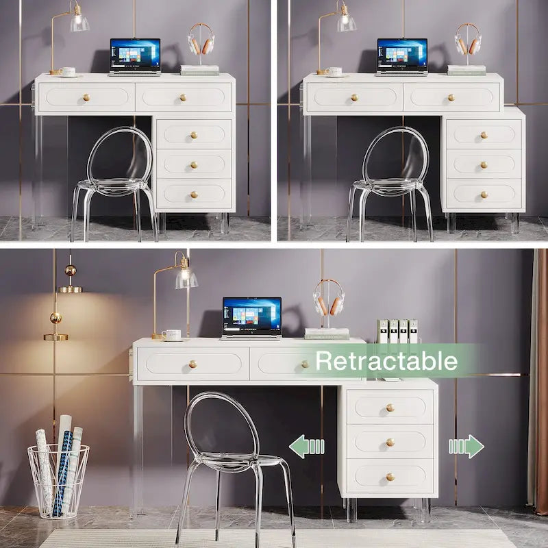 Bureau blanc à 5 tiroirs avec pieds en acrylique, simple