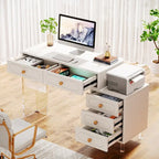Bureau blanc à 5 tiroirs avec pieds en acrylique, simple
