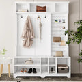 Porte-manteau/Vestiaire blanc/noir avec banc à chaussures, porte-manteau, étagères et panneau perforé — 1-2 personnes