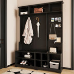 Porte-manteau/Vestiaire blanc/noir avec banc à chaussures, porte-manteau, étagères et panneau perforé — 1-2 personnes