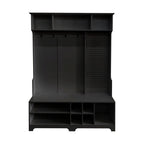 Porte-manteau/Vestiaire blanc/noir avec banc à chaussures, porte-manteau, étagères et panneau perforé — 1-2 personnes
