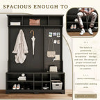 Porte-manteau/Vestiaire blanc/noir avec banc à chaussures, porte-manteau, étagères et panneau perforé — 1-2 personnes